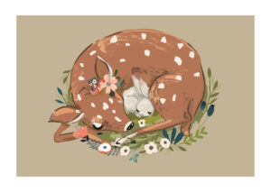 Poster Deer and rabbits sleeping Poster 1