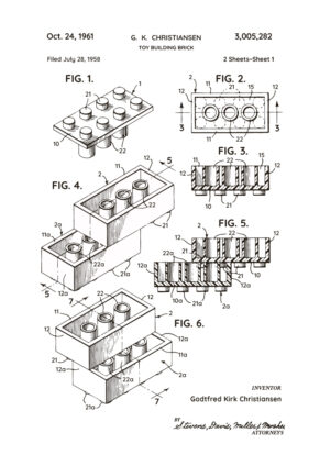 Poster Lego brick patent white Poster 1