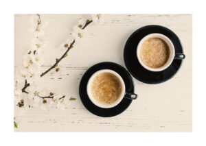 Poster Coffee cups with cherry blossoms Poster 1