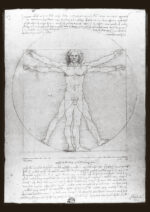 Poster Vitruvian Man - Leonardo da Vinci Black and White Poster 1