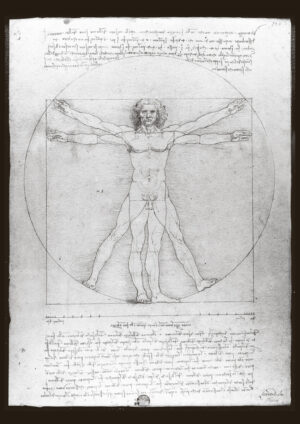 Poster Vitruvian Man - Leonardo da Vinci Black and White Poster 1